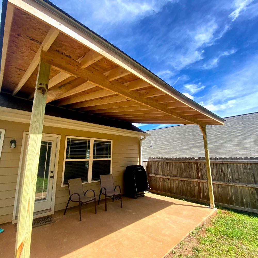 Shed roof with clouds in the sky